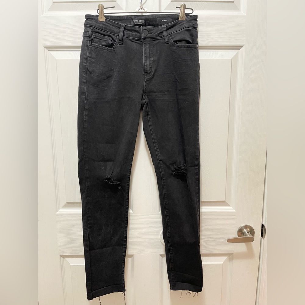Judy Blue Jeans Distressed Size 7/28 Slim Fit Black JB88137